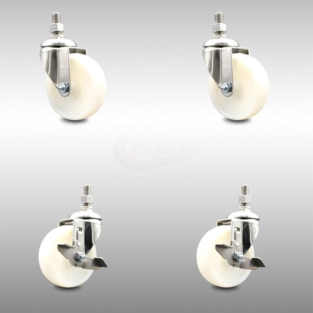 Service Caster 4 Inch 316SS Nylon Wheel Swivel 3/8 Inch Threaded Stem Caster Brakes SCC, 2PK SCC-SS316TS20S414-NYS-381615-2-TLB-2